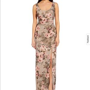 Adrianna Papell Scoopneck Ruched Floral Gown SZ18W
